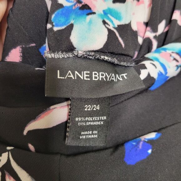 Lane Bryant 22/24 Floral Polka Dot Print Wide Leg Trouser Pants Black Plus Size - Picture 5 of 7